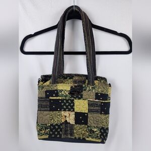Donna Sharp Brown Green Patchwork Quilted Hand Bag Shoulder Purse Bohemian Artsy